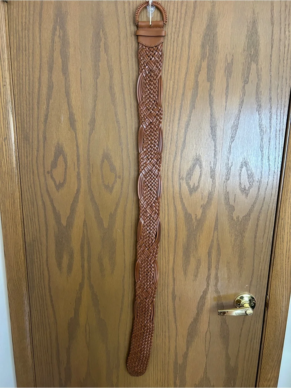 Abercrombie & Fitch Genuine Leather Woven Braided Belt Cognac Brown Boho Western